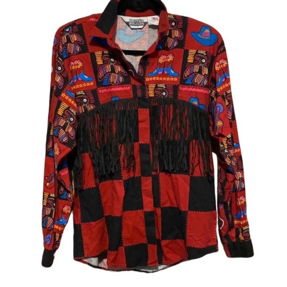 Vintage fringe western rodeo button shirt womens size medium Made in USA - Picture 1 of 8